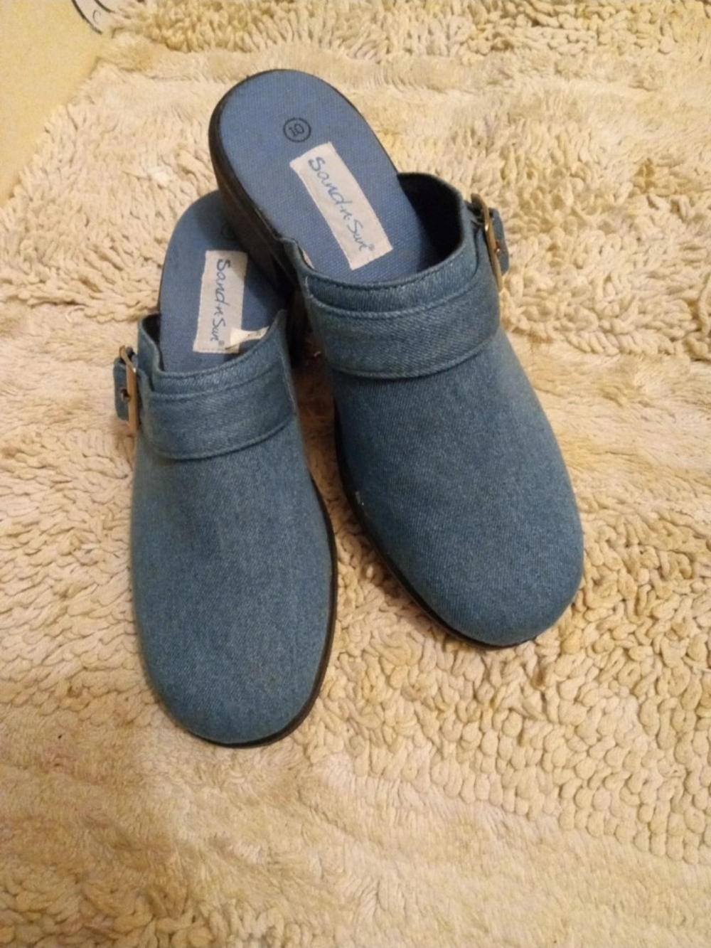 Sand & Sky Denim Blue Slip-On Mule with Buckle